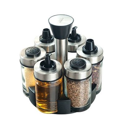1Dispensador de vinagre de aceite de.5KG Con un soporte giratorio 360 y botellas de acero inoxidable