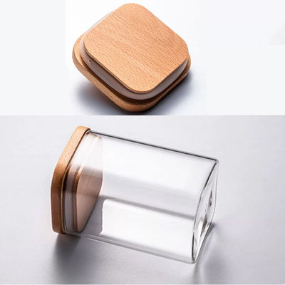 Contenedor de almacenamiento de alimentos de diseño moderno con tapa de madera de bambú 300 ml 500 ml Jar de vidrio de especias