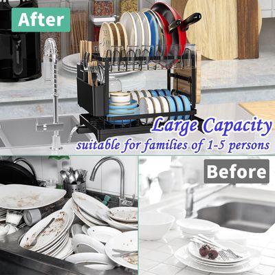 Estante de secado de platos de cocina con tablero plegable de 2 capas