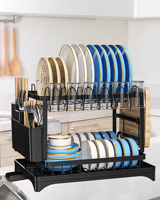 Estante de secado de platos de cocina con tablero plegable de 2 capas