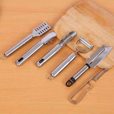 304 conjunto de herramientas de cocina de acero inoxidable 6 en 1 para corte de frutas y pelar verduras