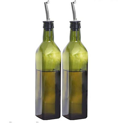 Dispersor de aceite de vidrio verde 500 ml para cocinar en la cocina con un recipiente de aceite de acero inoxidable