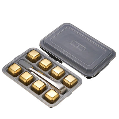 En el almacén 304 de acero inoxidable whisky Stone Set regalo 8pcs / set para enfriar el vino tinto