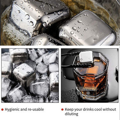 En el almacén 304 de acero inoxidable whisky Stone Set regalo 8pcs / set para enfriar el vino tinto