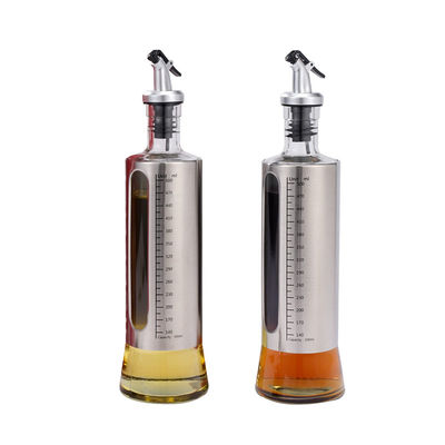 500 ml de capacidad Dispensador de aceite de oliva de acero inoxidable de plata Botella de vidrio con boca de vertido