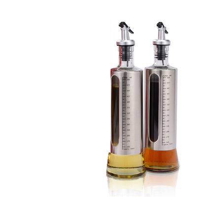 500 ml de capacidad Dispensador de aceite de oliva de acero inoxidable de plata Botella de vidrio con boca de vertido