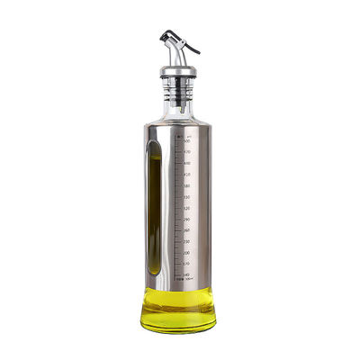 500 ml de capacidad Dispensador de aceite de oliva de acero inoxidable de plata Botella de vidrio con boca de vertido
