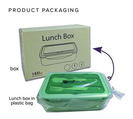 Caja de almuerzo para niños y adultos PP5 1400 ml congelación en microondas segura sin BPA con tenedor de cuchara