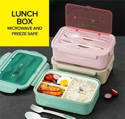 Caja de almuerzo para niños y adultos PP5 1400 ml congelación en microondas segura sin BPA con tenedor de cuchara