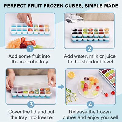 14 bandejas de cubos de hielo de material TPE PP con tapa extraíble fácil de soltar y resistente a derrames