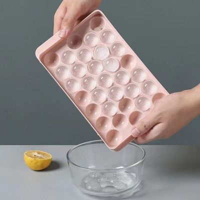 33 Cavidad círculo redondo bola de hielo cubo bandeja esfera de plástico de hielo molde con tapa