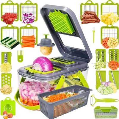22pcs cortador de verduras cortador con mango de canasta de drenaje y cortador de mandolina sostenible