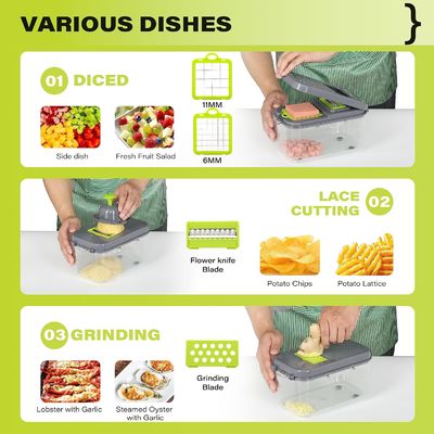 22pcs cortador de verduras cortador con mango de canasta de drenaje y cortador de mandolina sostenible