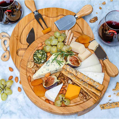 Tablero de queso de bambú sostenible y utensilios para el plato de queso Plato de charcutería