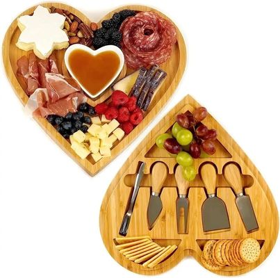 Tabla redonda de queso de bambú y tabla de charcutería con herramientas de pizza con cuchillo