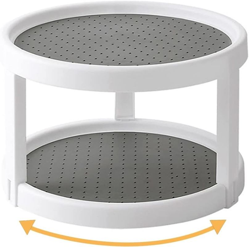 2 Layers Kitchen Spices Rotating Storage Rack para un fácil acceso a las especias y los artículos de baño