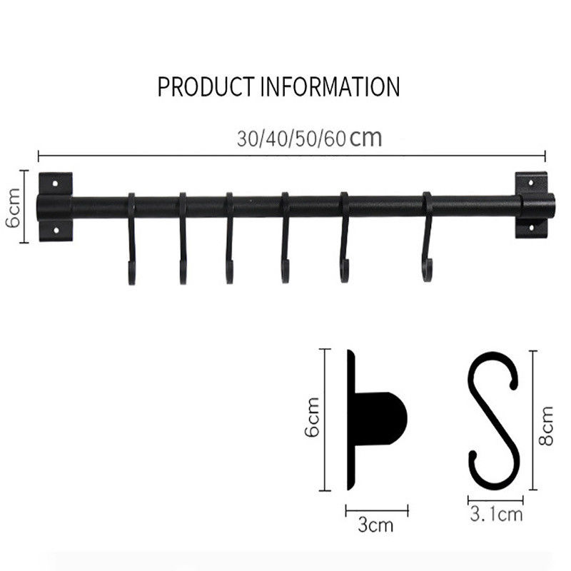 Novedad Ganchos 30cm Varilla de metal no perforada Almacenamiento de especias para colgar utensilios de cocina