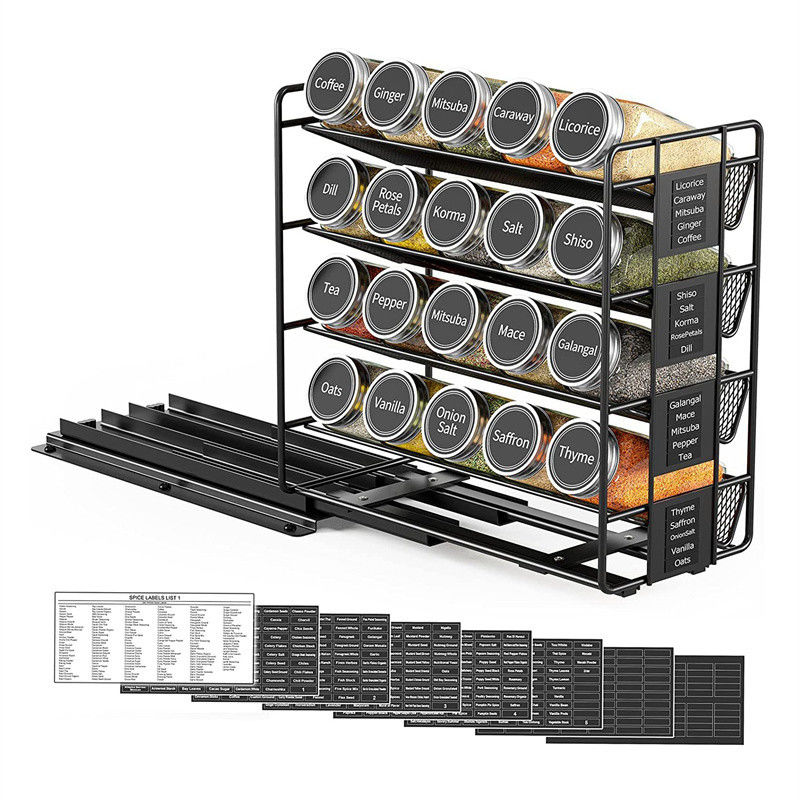 25.6 * 13 * 26cm Negro de la cocina tren deslizante de especias Rack de almacenamiento de múltiples capas de hierro organizador
