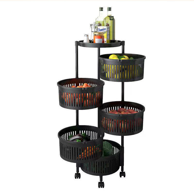 Organizador versátil Estante de almacenamiento de cocina con cinco capas y cestas redondas negras