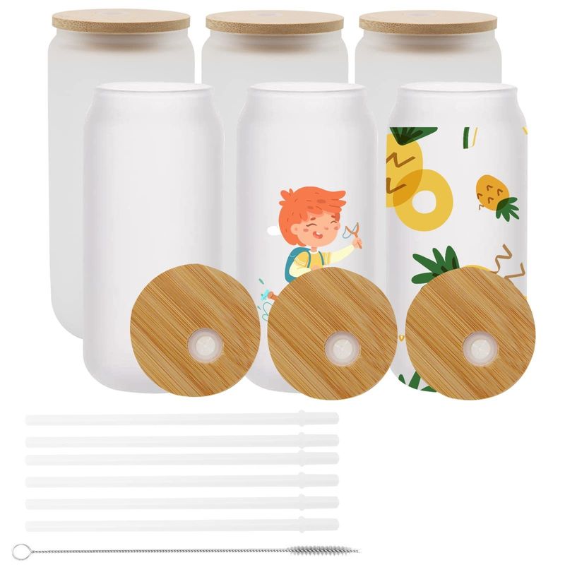 Natural Healthy 16oz Frosted Beer Glass con tapa de bambú y paja El último regalo del bar