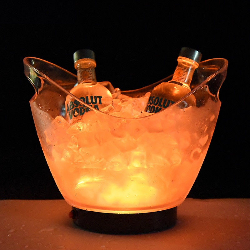 Cucharas de hielo Tongs Contenedor de cerveza de plástico grande con mangos e iluminación LED
