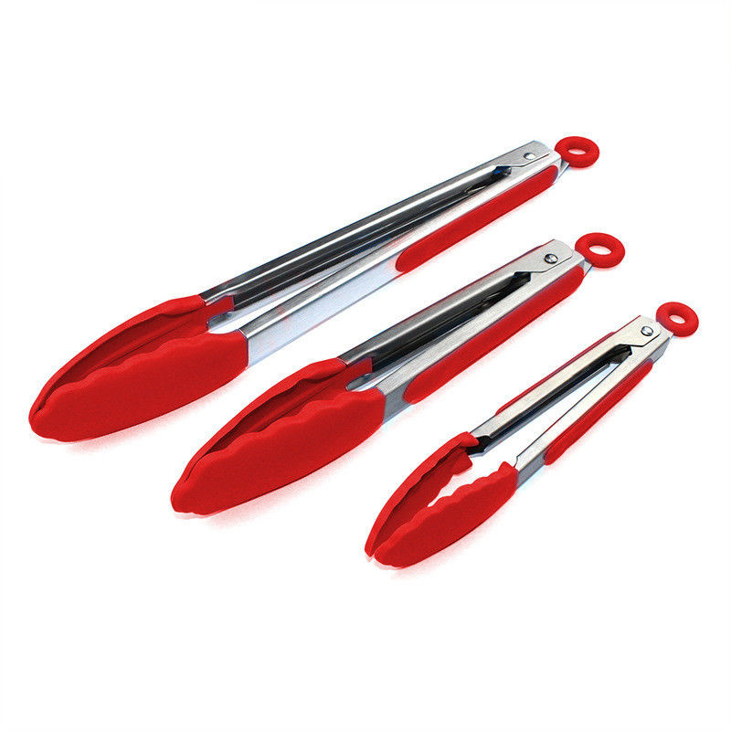 Clampada de silicona roja de acero inoxidable Encajadoras de cocina para acampar al aire libre Buffet de barbacoa