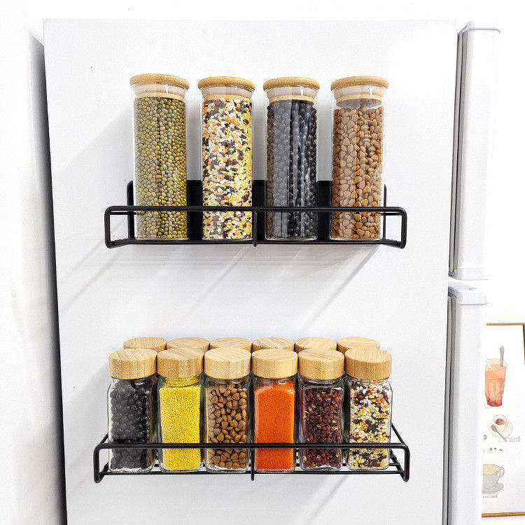 Estantes de almacenamiento de especias magnéticas de nivel único en color negro para la organización de la cocina