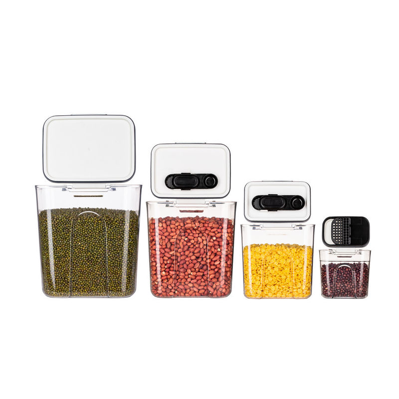 Contenedores de almacenamiento de alimentos de plástico de tipo de cocina de pie transparente hermético 4pc