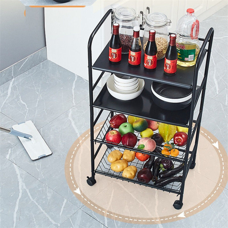 Estante de almacenamiento giratorio móvil de acero al carbono de tres niveles para el hogar de la cocina