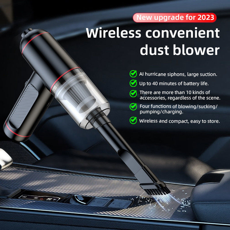 Potente aspiradora de coche 4 en 1 con luces LED de succión de 6000PA y fuente de alimentación USB