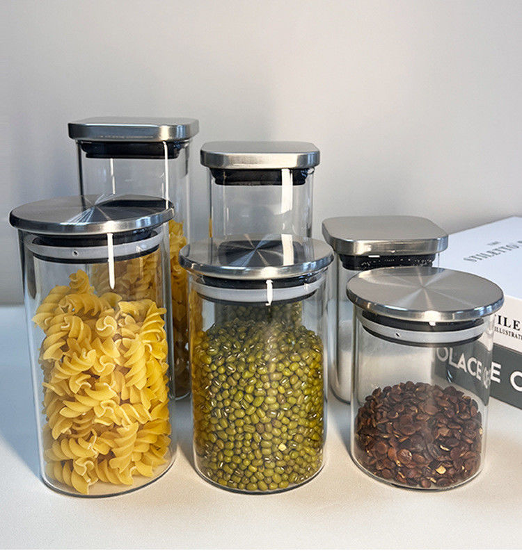 Jar de vidrio con tapa de acero inoxidable para almacenar frutas secas, bocadillos y más en la cocina