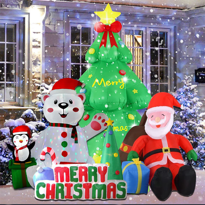 Decoraciones de fiesta de poliéster Ornamentos con luces de Navidad LED Santa Claus navidad