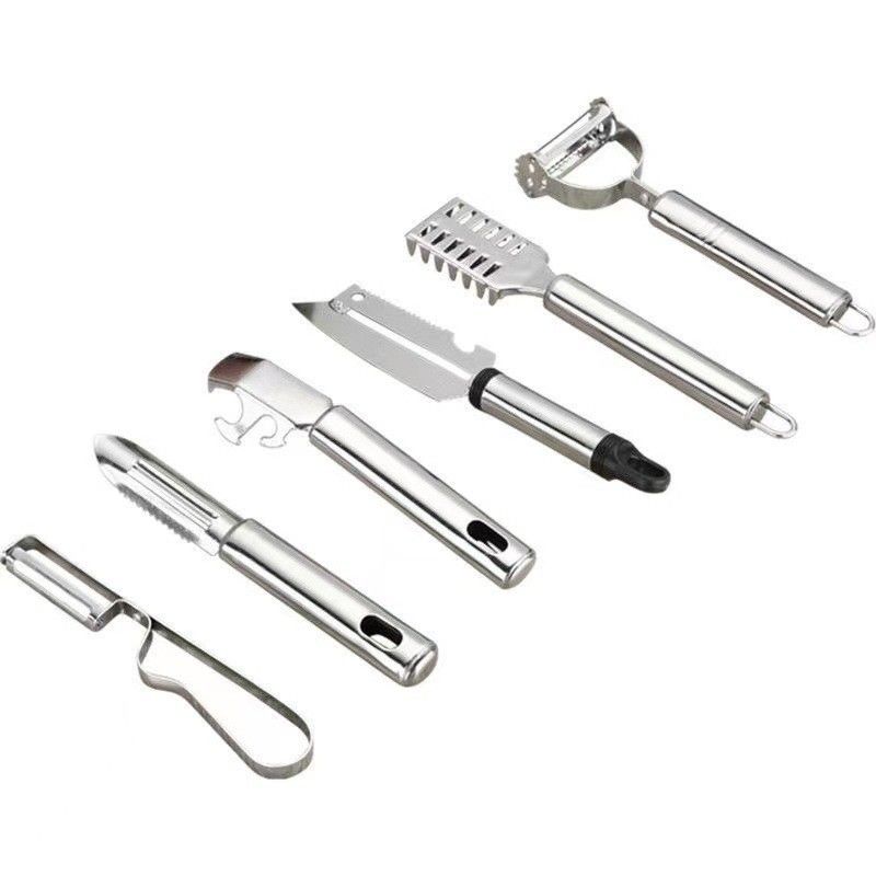 304 conjunto de herramientas de cocina de acero inoxidable 6 en 1 para corte de frutas y pelar verduras