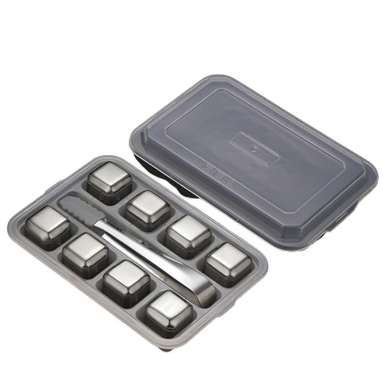 En el almacén 304 de acero inoxidable whisky Stone Set regalo 8pcs / set para enfriar el vino tinto