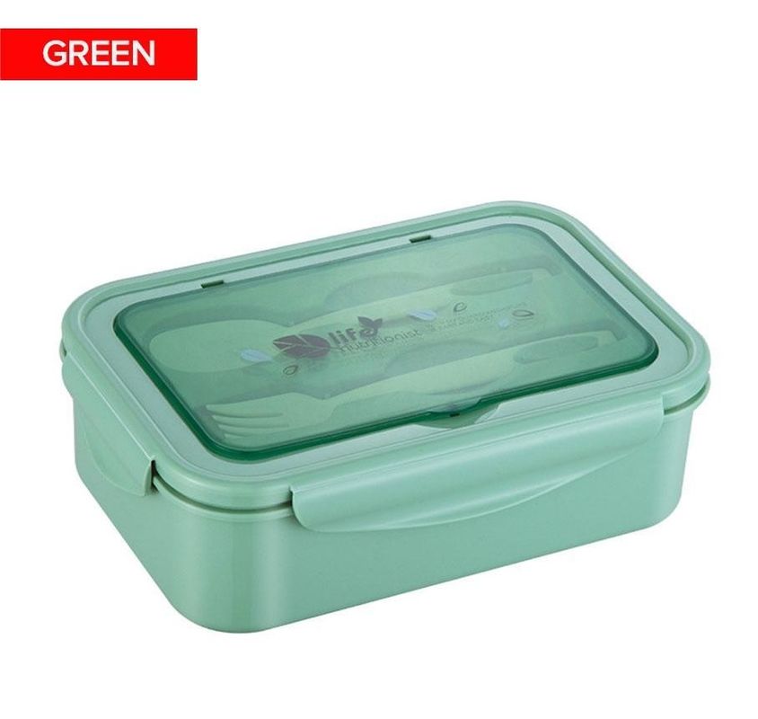 Caja de almuerzo para niños y adultos PP5 1400 ml congelación en microondas segura sin BPA con tenedor de cuchara